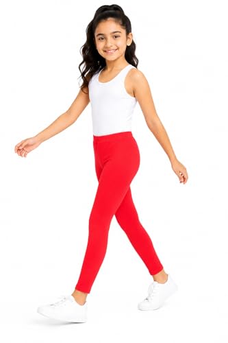 Image of BODYCARE Girls Cotton Stretch Leggings, Elastic Waist Ankle Length Leggings for Kids, Soft
