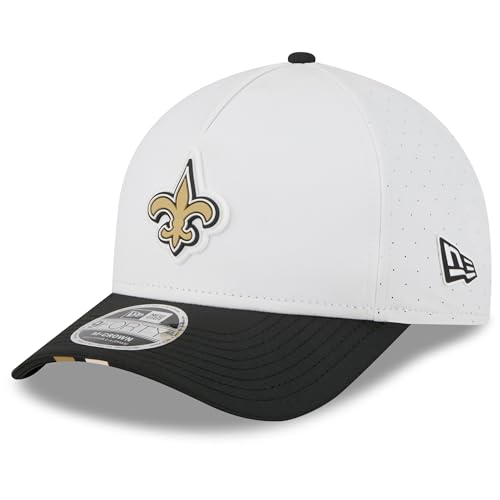 New Era Men's White/Black New Orleans Saints 2025 NFL Training Camp A-Frame 9FORTY Adjustable Hat