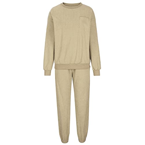 Fridja Roupas de 2 peças para mulheres, duas peças, roupas de veludo cotelê, moletons grandes, manga