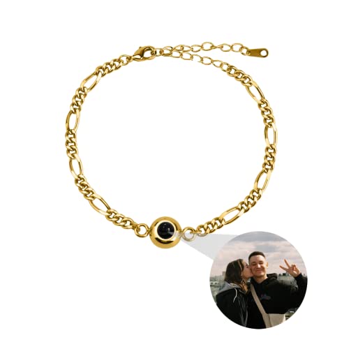 asu Benutzerdefinierte Foto-Armband für Männer Frauen personalisierte Foto Projektion Armband Kreis Foto Armbänder mit Bild im Inneren (Gold,1pcs)