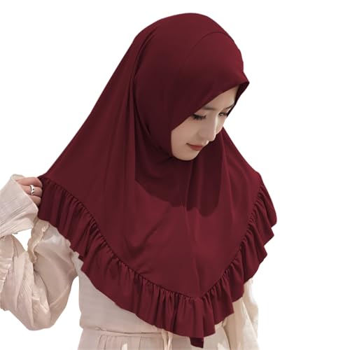 TINAYAUE Women Muslim Instant Hijab with Ruffled Ladies Elastic Breathable Head Scarf Shawl Turban Islamic Head Cover Wrap2
