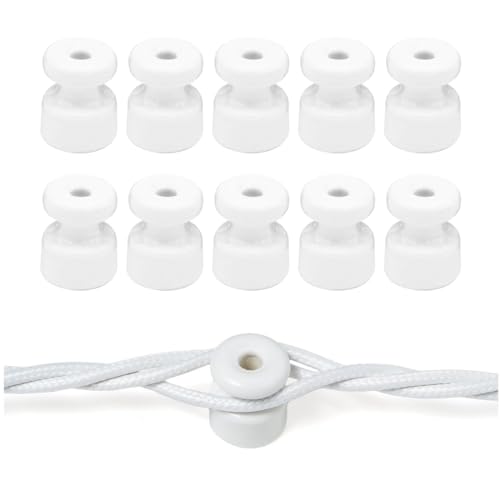 YUVKIN 10 Pezzi Isolatori in Ceramica, utilizzati come Decentratori per Cavi Intrecciati Fai-da-te, Isolatori Vintage in Ceramica (Ø18 mm) (Bianco)