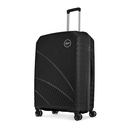 Skybags Streax | Check-in Trolley Bag, 76 Cm, Large Hardside Luggage | 8 Wheels, Combination Lock | Polypropylene | Suitcase for Travel | 5 Year International Warranty | Black