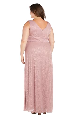 Image of R&M Richards Women's Pleated Maxi Dress W /Illusion V-Neck, Embellished Waistband & Front Slit - Party & Cocktail Gown