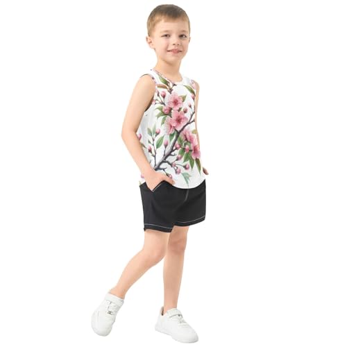 susiyo Pink Cherry Flowers Branch Boys Sleeveless Tank Top Girls Athletic T Shirt4