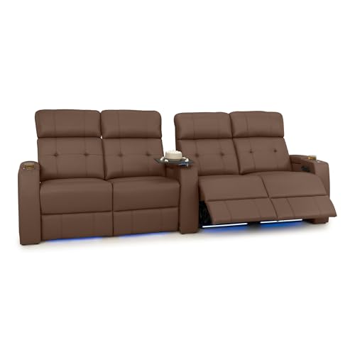 Seatcraft Kodiak Tobacco Italian Leather Home Theater Seating, Zero Gravity Power Recliner Chair, Powered Headrest and Lumbar Gaming and Lounge Sofa for Cinema Room, Row of 4 Dual Loveseats