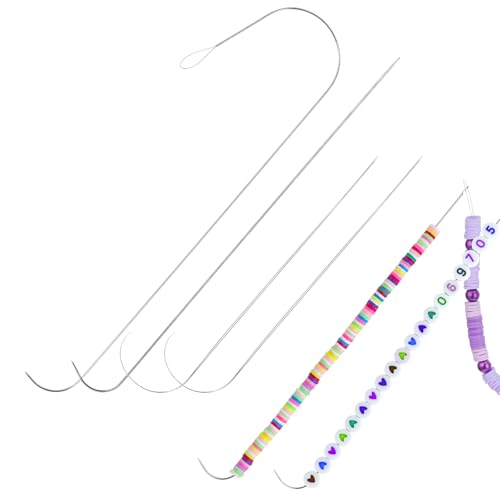 Ouligay 4 PCS Bead Spinner Needles 5.51 Inch Beading Needles 0.7mm Diameter Bead Threader Stainless Beading Needle for Beads Rotating Jewelry Making DIY Waist Beads Bracelets Necklaces