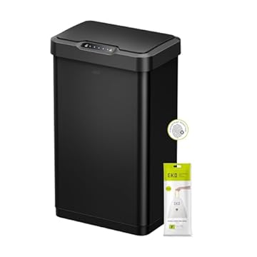 EKO Mirage-T 50L Sensor Bin, Stainless Steel Automatic Kitchen Bin, Rectangular Electric Waste Bin with Soft-Close Lid, Fingerprint-Resistant, Matt Black