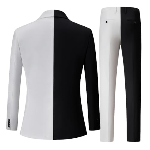 Men's Two-Piece Suit, Black and White Split Design, Single Button Blazer with Notched Lapel, Formal Wedding Party Wear2