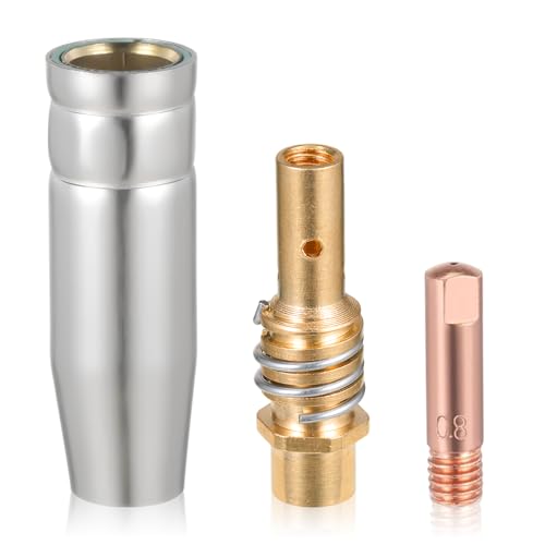 22 Stück Verschleißteile Set, Schutzgasschweißgerät Zubehör, mit 12 x Stromdüse M6 0,8mm,5 x Schweißdüsen,2 x Düsenstock,2 x Isolator,1 Schraubenschlüssel für MIG MAG Schweißbrenner MB15AK