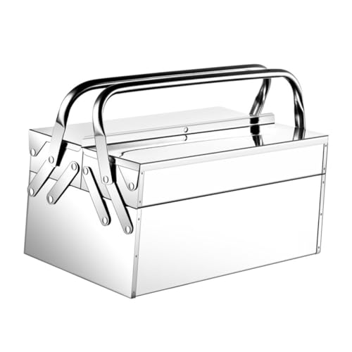 Ipetboom Cassetta Attrezzi Inox Doppio con Serratura Valigia Portatile Resistente per Te e Lavoro Scatola Multiuso per Conservazione e Protezione Utensili Domestici