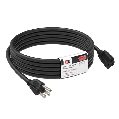 Image of EP 15FT Outdoor Extension Cord, 16 /3 SJTW Heavy Duty Black, ETL Listed