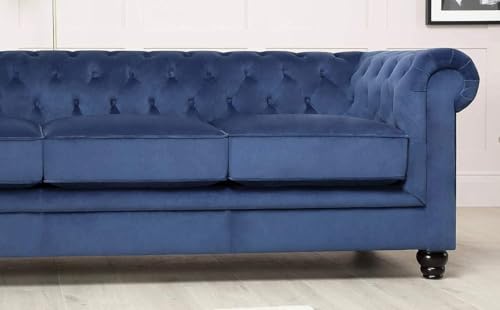 Image of Modern & Classic Chesterfield Sofa 5 Seater Sofa Velvet L-Shape Corner Sectional Button Tufted Sofa for Living Room, Dining Room, Office and Hallway-(Bluee).