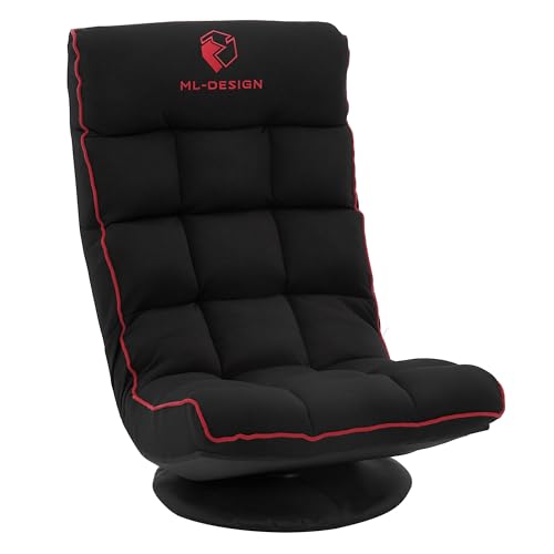 ML-Design Sofá Gaming Ergonómico, Negro-Rojo, Sillón de Ordenador, Videojuegos con Reposacabezas, Asiento Gamer de Suelo, Giratorio 360° y Ajustable, Silla de Relax Tapizada y Plegable