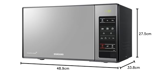 SAMSUNG ME83X/XEC - Microondas sin Grill, 800 W, 23 Litros, 6 Niveles de Potencia, Interior Cerámico para Mayor Facilidad en la Limpieza, Color Acero Espejo/Negro