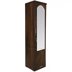 Caspian Furniture Wood Texture Single Door Wardrobe with Mirror Wardrobe Storage Rack Organizer Cabinet (Mirror Brown)
