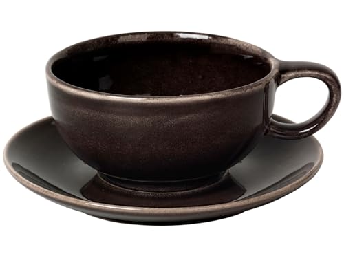 broste Copenhagen Nordic Coal Teetasse mit Untertasse, schwarz, 16cm
