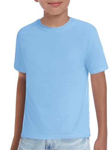 Haloumoning Boys T-Shirts Kids Short Sleeve Crewneck Solid Basic Tees Casual Tops 5-14 Years