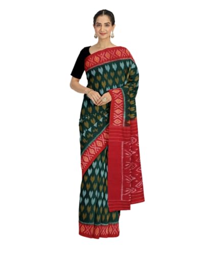 Sari Ikat Sambalpuri en pur coton anti-transpiration à bande contrastée