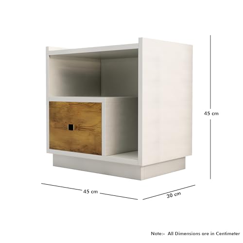 Image of Bniture Bed Side Table for Bedroom 1-Drawer, Bookcase Nightstand Side End Table for Bedside Table, Small Side Table, Side Table for Bedroom, with Metal Legs (Frosty White & Giant Wood)