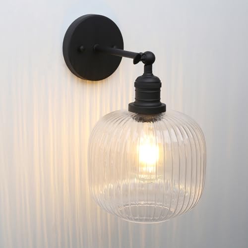 Image of Pathson Modern Wall Sconce Lamp Clear Striped Round Glass, Hardwired Vintage Wall Vanity Light Fixture for Farmhouse Living Room Bedroom Bathroom Loft
