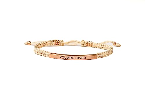 THE INSPIRATION CO.-YOU ARE LOVED (Small-Tan) Nylon Rope Handmade Trendy Macramé Bracelet for Women and Teen Girls with Engraved Inspirational Message from Bible Ideal Gift
