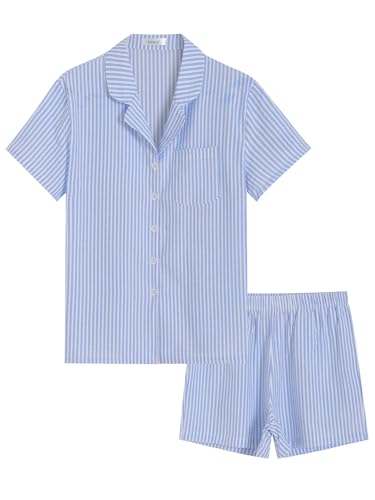 Latuza Women's Seersucker Cotton Summer Pajama Set Button Down Pj Set