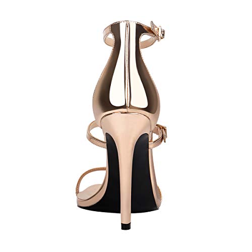 Lishan Women's Ankle Strap Stiletto Open Toe Sandals Triple Strappy High Heel Party Wending Dress Evening Shoes Rose Gold Size 12 #TOP4