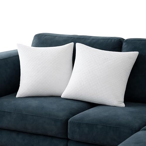 Image of Memory Foam Pillow Set of 2, Jacquard Breathable Cotton Cover, Mite Resistant Sofa Cushion for Office Car Chair, Moisture Wicking Comfort, Vacuum Packed, White Bedding,35 x 35 x 15 cm