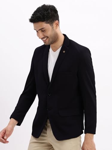 Image of SHOWOFFFF Men Solid Single Breasted Casual Blazer | Notched Lapel Full Sleeves Cotton Blazer for Mens | Slim Fit Regular Length Blazer for Men's