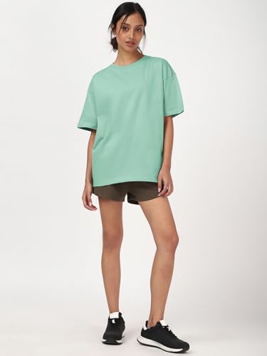 Image of Bewakoof Women's Solid Oversized Fit Half Sleeve Round Neck Cotton Jersey T-Shirt