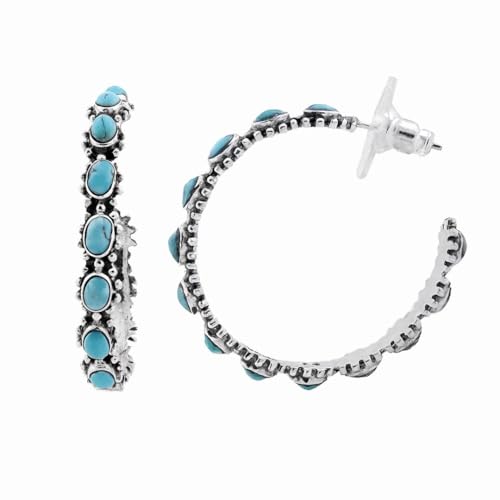 Turquoise Hoop Earrings for Women in 925 Sterling Silver Beach Boho Western Earrings Turquoise Jewelry Birthday Gifts for Women