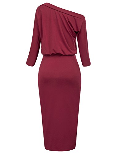 GRACE KARIN Women's Hips-Wrapped Long Sleeve Party Midi Dress Size L Wine