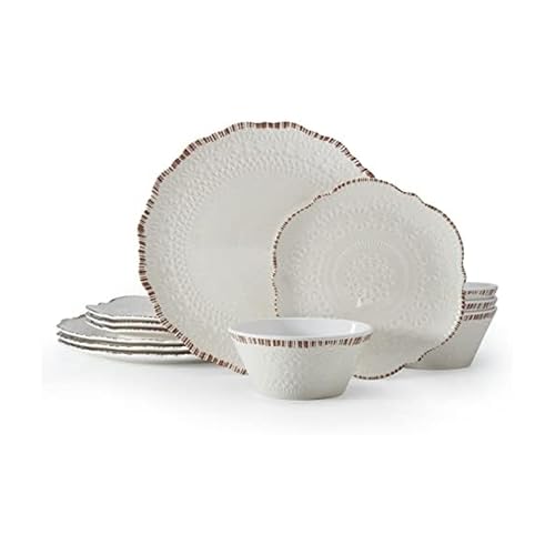 Pfaltzgraff Chateau 12 Piece Outdoor Melamine Dinnerware Set, Service for 4, White