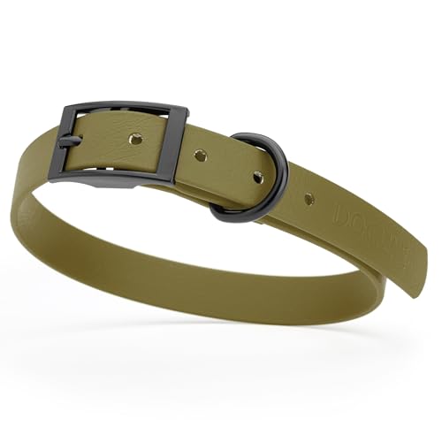 Image of Dogline Biothane Waterproof Dog Collar Strong Coated Nylon Webbing with Black Hardware Odor- Proof for Easy Care Easy to Clean High Performance Fits Small Medium or Large Dogs, Olive Drab Green