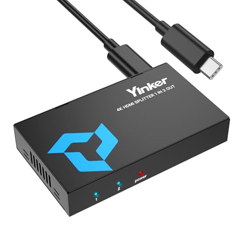 4K Hdmi Splitter 1 in 2 out, Yinker 4k@30Hz 1×2 Slim and Lightweight HDMI Splitter, Support Duplicate/Mirror or Extend 1 Source to 2 HDMI Displays, Compatible with PS4 Fire Stick HDTV