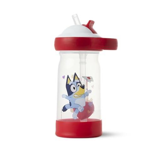 Image of The First Years Bluey Sip & See Valentines Day Cup - Spill Proof Toddler Water Bottle with Floating Charm - Bluey Kids Cups with DropGuard - Toddler and Kids Valentines Day Gifts - 12 Ounces