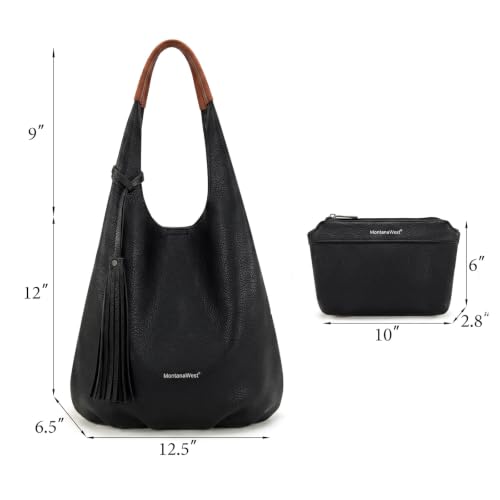Image of Montana West Hobo Bags for Women Slouchy Handbags 2PCS Tassels Shoulder Bag with Comestic Bag