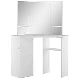 tidyard toeletta tavolo da trucco ad angolo con specchio e armadio bianco moderno in mdf,postazione trucco con specchio bianco,toeletta trucco angolare,tavolo da trucco angolare 111x54x141,5 cm