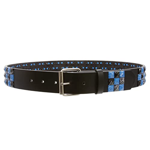 Snap On 1 1/2" Blue & Black Checkerboard Punk Rock Studded Belt2