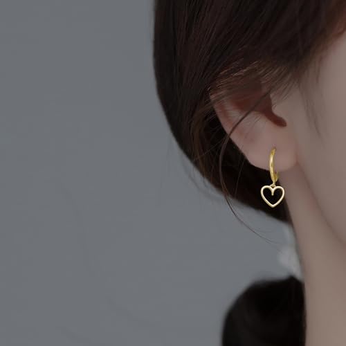 Reffeer Solid 925 Sterling Silver Heart Drop Earrings Hoop for Women Teens Heart Hoop Earrings Huggie Drop Earrings2