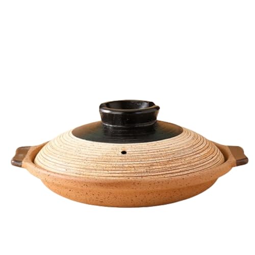 Yubbuio レトロセラミックキャセロール家庭用キャセロール高温耐性業務用土鍋ライススープシチューポットは空焚き可能 (浅型ポット 1500ml)