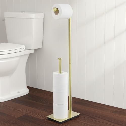 KES Porte Papier Toilette sur Pied Distributeur Papier Toilette sur Pied avec Stockage Dérouleur Papier Toilette Acier Inoxydable SUS304 Or Brossé, BPH286S1B-BZ