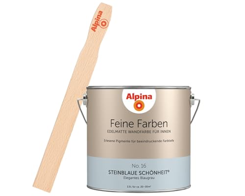Alpina Feine Farben inkl. Rührstab – No. 16 Steinblaue Schönheit – edelmatte Innenfarbe - Wandfarben für einzigartige Farbwirkungen und Raumstimmungen – Elegantes Blaugrau - 2,5 Liter
