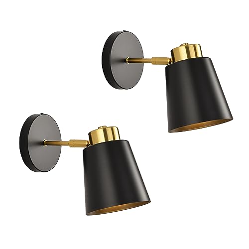 SHIWEIDA Rotatable Angle Black Wall Sconce Set of Two,Metal Vintage Dimmable Wall Sconces,Industrial Wall Lights for Bedroom Bedside Doorway