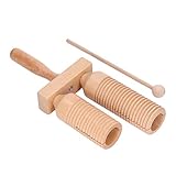 NOENNULL Instrumento Guiro de Percusión de Madera, Diseño de Doble Cilindro para Niños 1+ Años de Educación Temprana Juguete Musical con Raspador