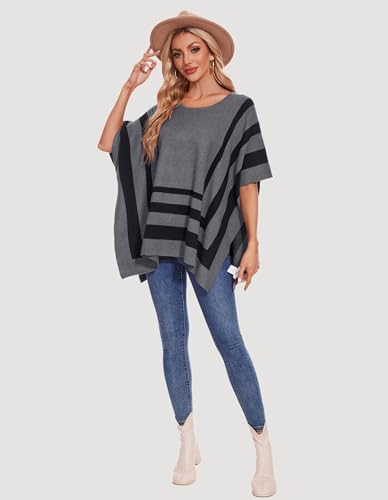 PULI Womens Jacquard Pullover Ponchos Sweater Elegant Shawl Wraps Warm Travel Sweaters for Fall Winter4