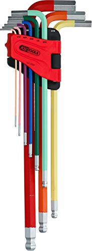 KS Tools 151.4520 Ball Ended Hexagon Key Wrench Set, Extra Long, 9 pcs., Imperial, Multicoloured