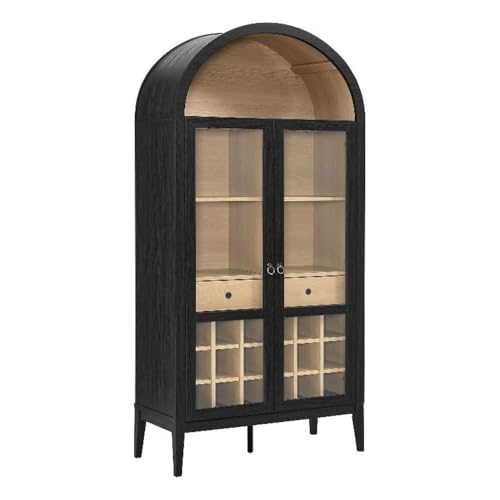 Comparison: Best Wine Bottle Cabinet Storage 4 Modway Nolan Modern Farmhouse Arched Bar Cabinet in Black Wood Grain - 72 Inch Tall Wine Storage Cabinet with Glass Doors and Wine Rack - Large Liquor Cabinet for Dining or Living Room