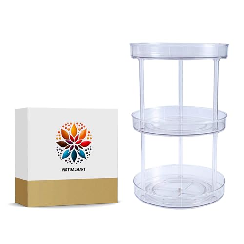 VirtualMart -Organizador Especias Lazy Susan -Especiero Giratorio Tres Pisos -Soporte Giratorio -Estante de Plástico -Soporte para Frutas -Especieros para Cocina Armario Baño Despensa Frutero